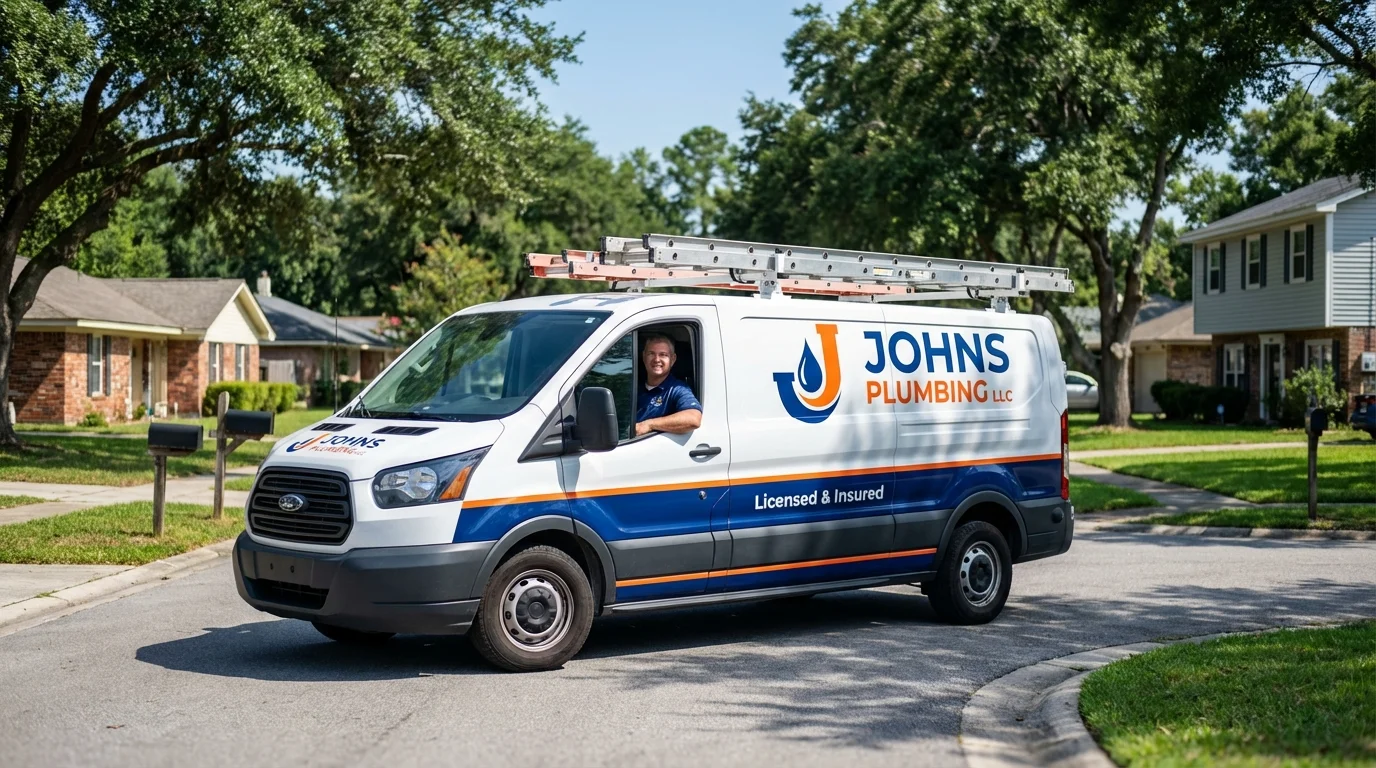 Johns Plumbing LLC service van in Orangeburg, NY