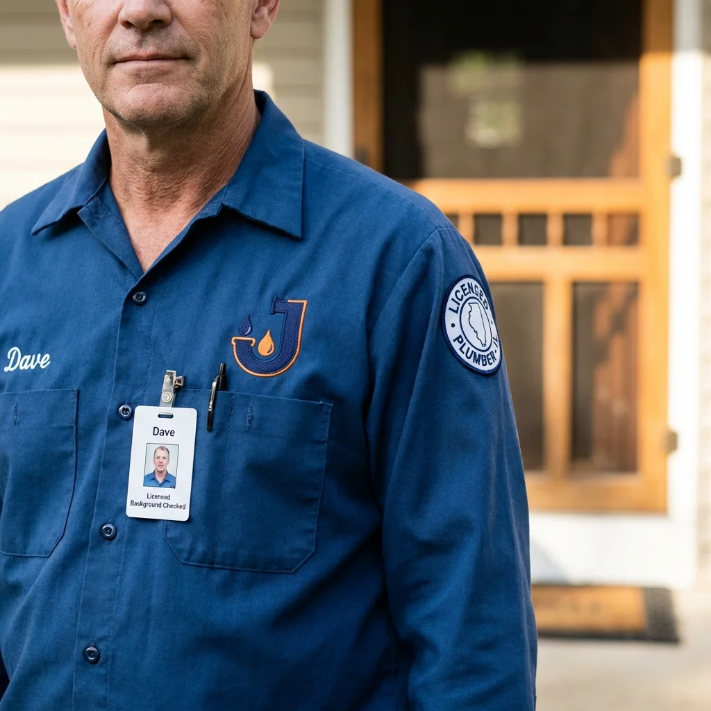 Licensed plumber showing ID badge in Orangeburg, NY
