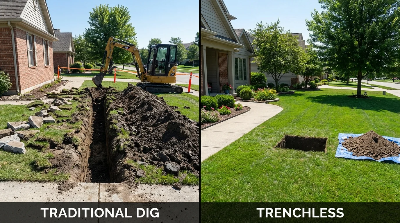 Trenchless sewer repair with minimal yard damage versus traditional excavation in Orangeburg, NY